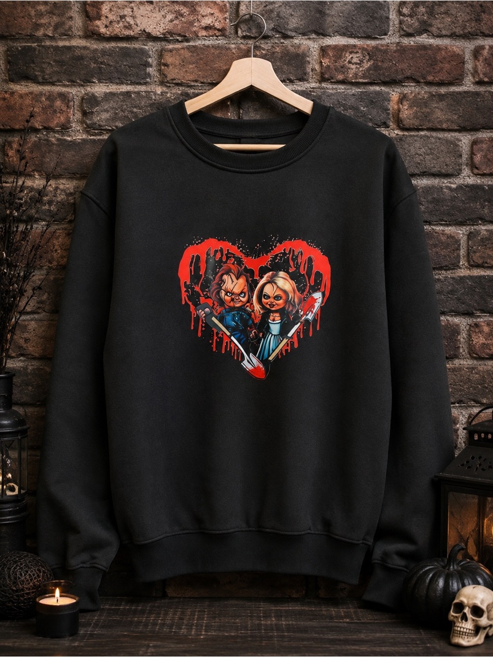 Chucky & Tiffany Horror Graphic Sweatshirt